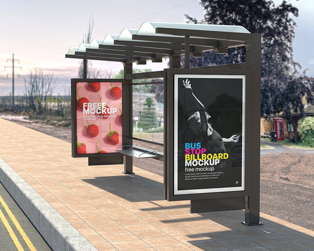 Two Vertical Bus Stop Billboards Mockup