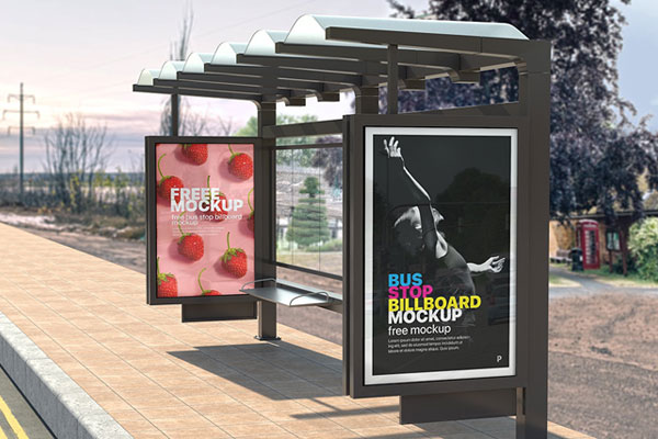 Two Vertical Bus Stop Billboards Mockup