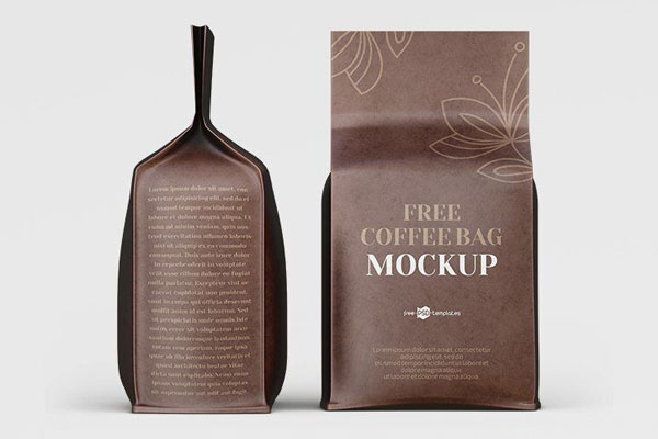 Two Vertical Coffee Bag Mockups with Spread Coffee Beans