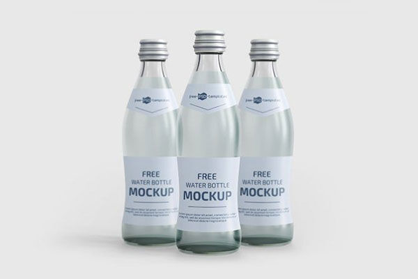 Two Vertical Glass Water Bottle Mockups