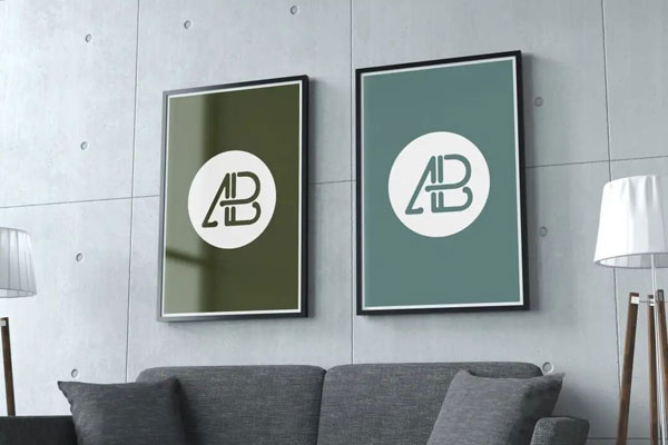 Two Vertical Posters Attached to Living Room Wall Mockup