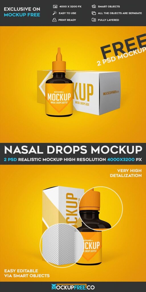 Two Views of a Nasal Drop and its Box Mockup