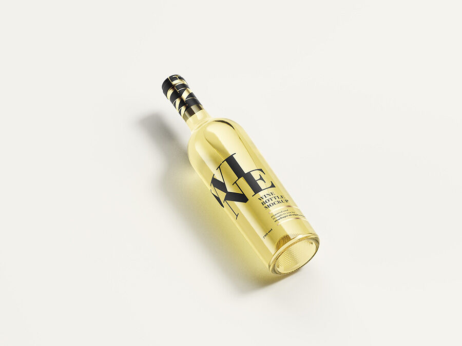 Two White Wine Bottle Mockups in Top and Perspective Views