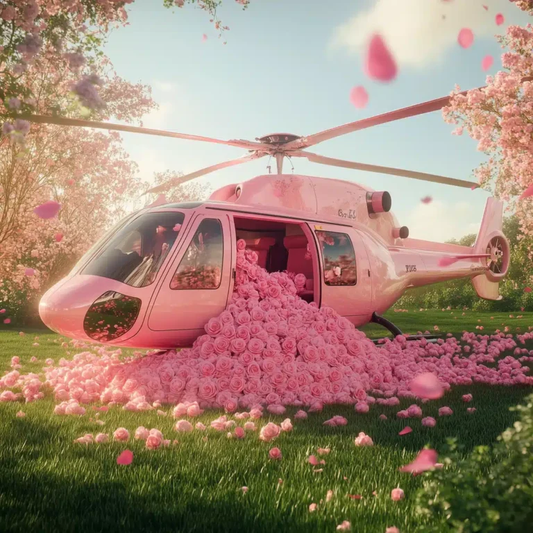 Ultra-Realistic Pink Helicopter Overflowing with Roses
