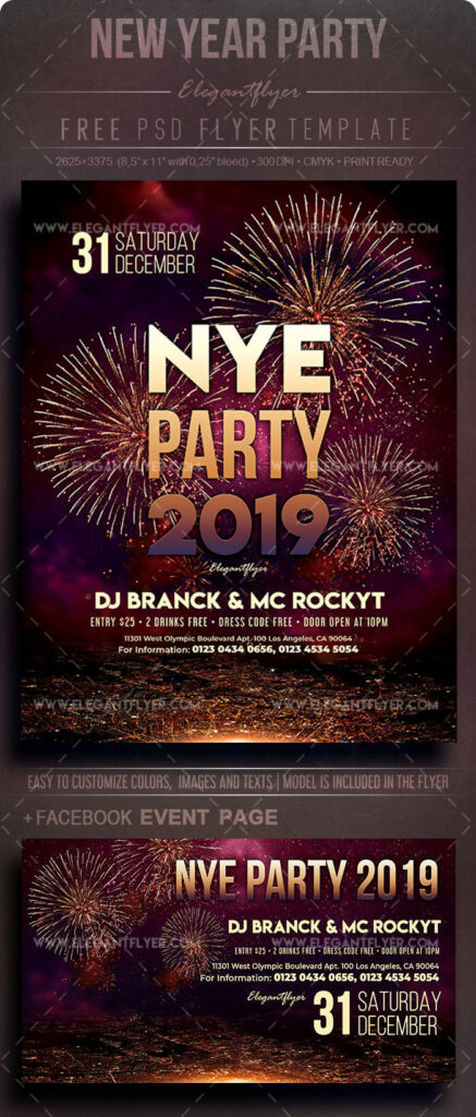 Urban Fireworks New Year Night Flyer and Facebook Cover Template