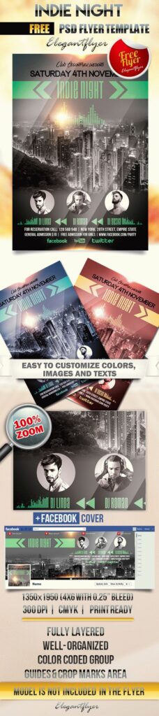 Urban Modern Indie Night Party Flyer Template and Facebook Cover