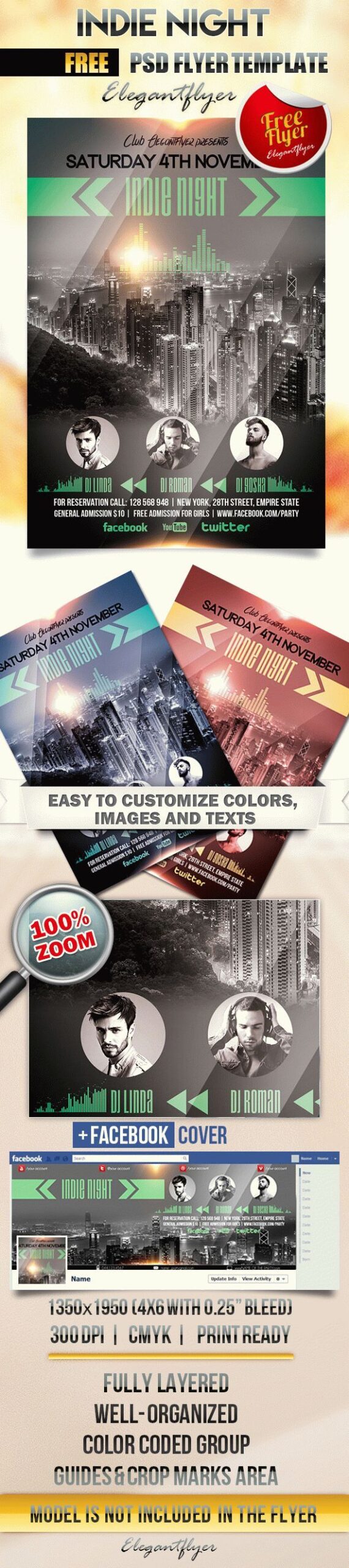 Urban Modern Indie Night Party Flyer Template and Facebook Cover FREE PSD
