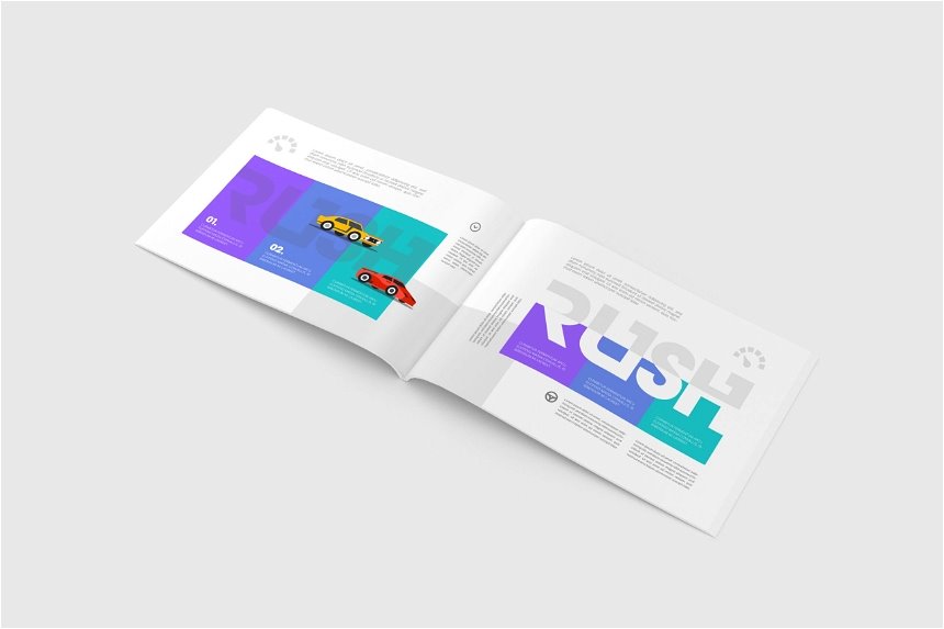 US Letter Landscape Magazine Mockup in 3 Shots