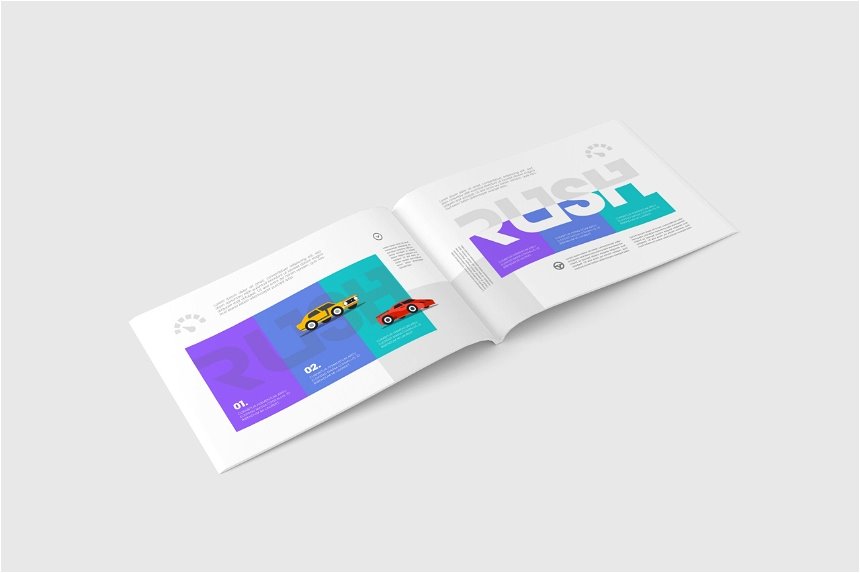 US Letter Landscape Magazine Mockup in 3 Shots