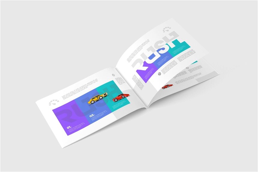 US Letter Landscape Magazine Mockup in 3 Showcases