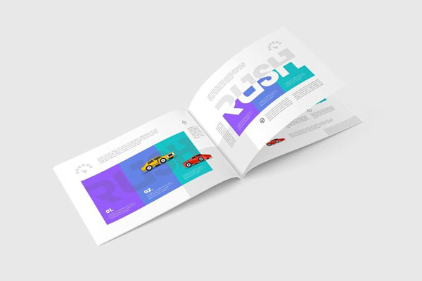 US Letter Landscape Magazine Mockup in 3 Showcases