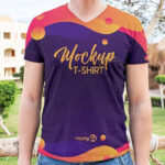 V-Neck T-shirt Mockup Featuring a Man Wearing it in Front View
