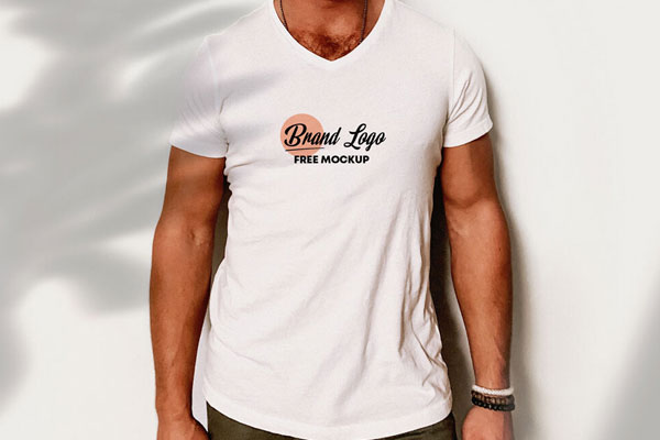 V-Neck T-shirt Mockup Featuring a Man Wearing it in the Front View