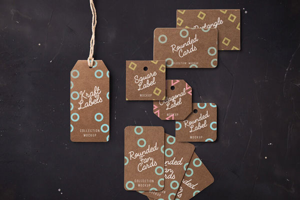 Various Shapes of Kraft Label Cards Mockup