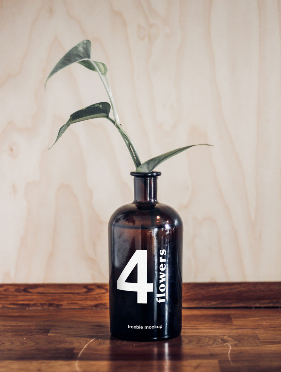 Vase Bottle Mockup on a Wooden Table FREE PSD