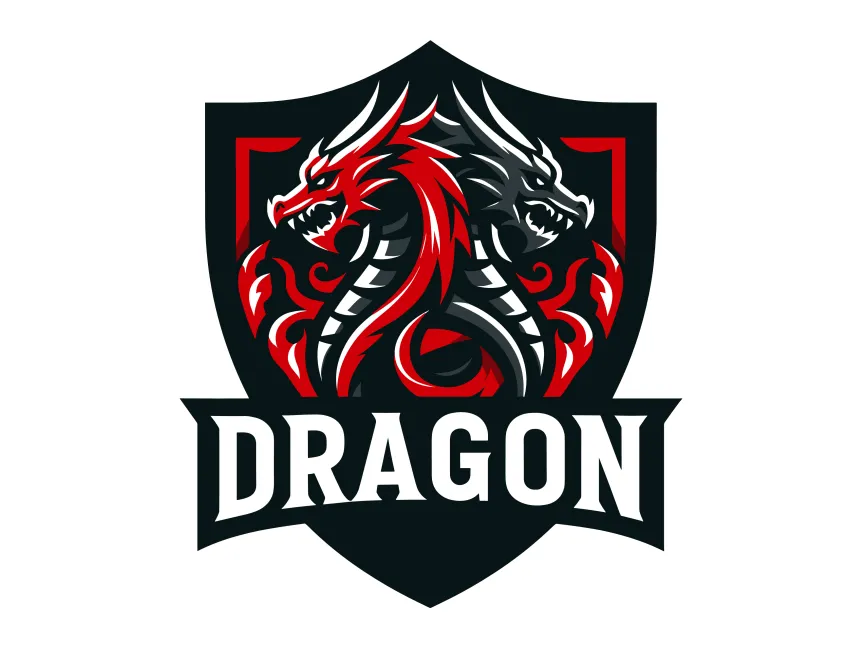 Vector Double Dragon in Shield with Text Logo