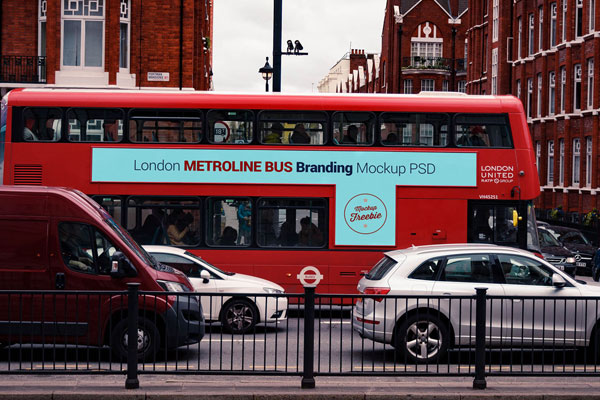 Vehicle Bus in London Street Mockup