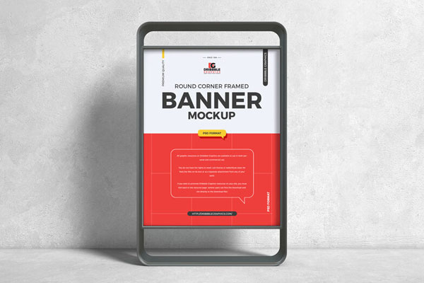 Vertical Advertisement Banner Stand in the Front View Mockup