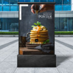 Vertical Billboard Poster Mockup in Black Frame Stand