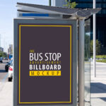 Vertical Bus Stop Advertising Billboard in the Front View Mockup