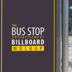 Vertical Bus Stop Advertising Billboard in the Front View Mockup