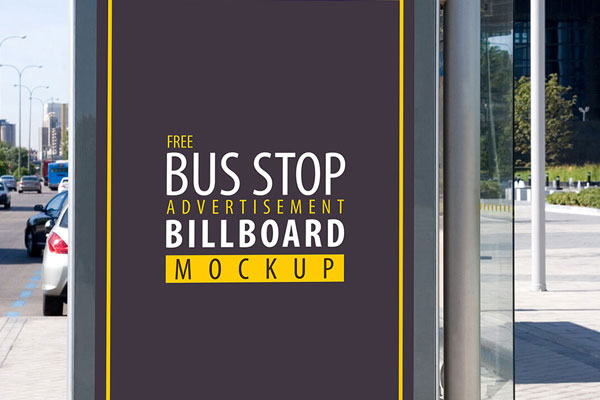 Vertical Bus Stop Advertising Billboard in the Front View Mockup