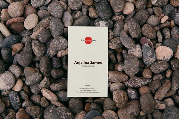 Vertical Business Card on Small Stones Mockup