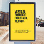 Vertical City Signage Standing in the Front View Mockup