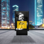 Vertical City Signage Standing in the Front View Mockup