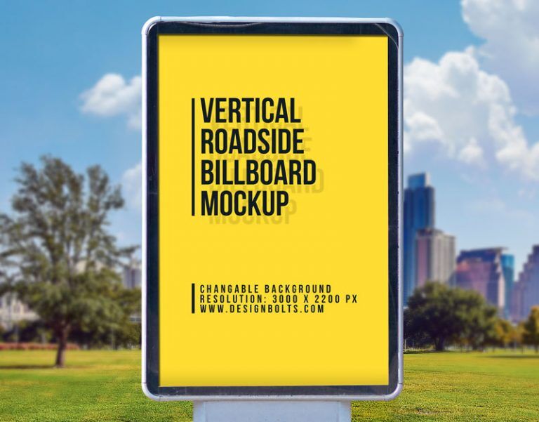 Vertical City Signage Standing in the Front View Mockup