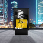 Vertical City Signage Standing in the Front View Mockup