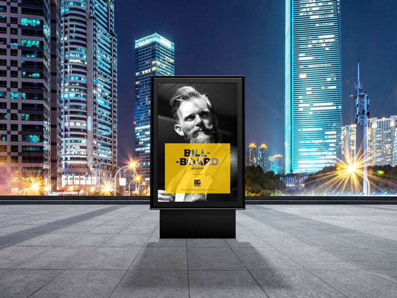 Vertical City Signage Standing in the Front View Mockup