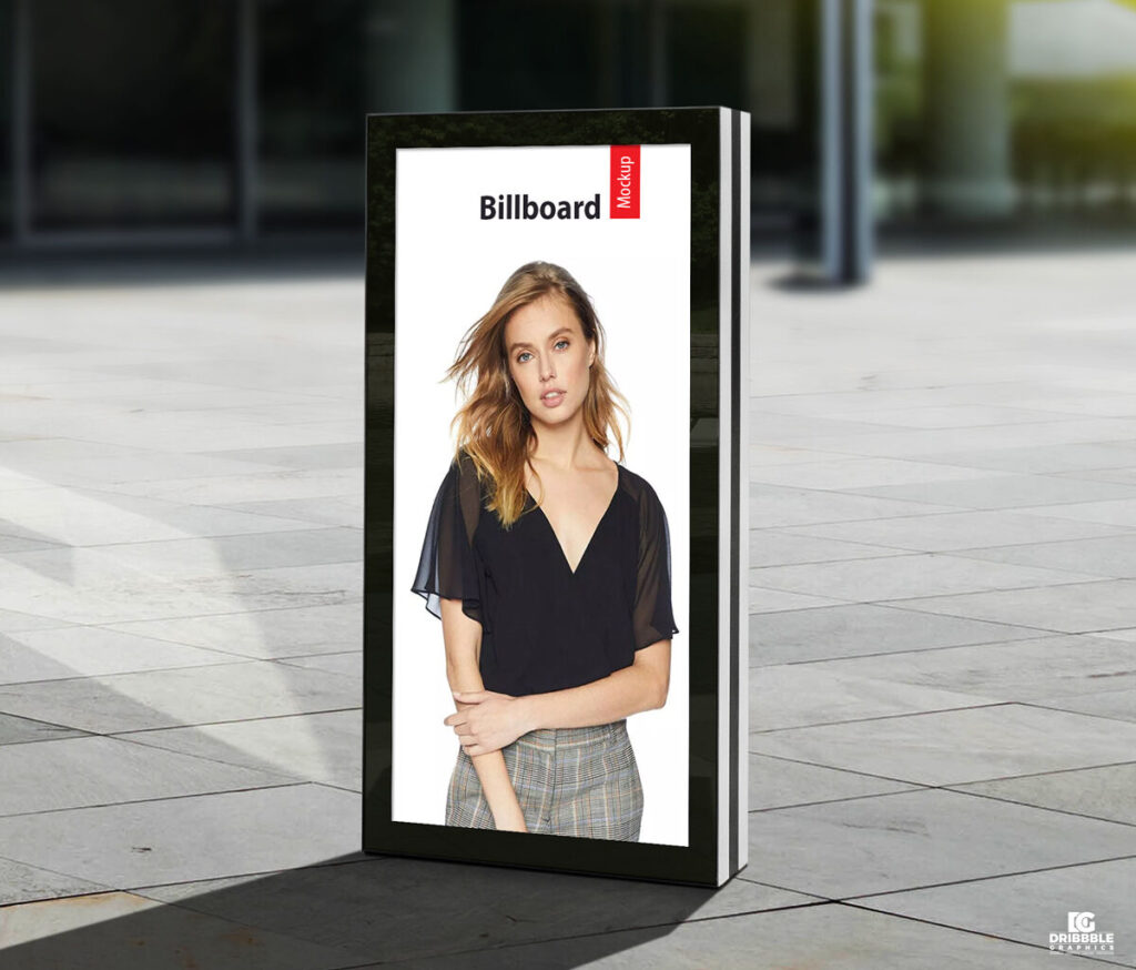 Vertical City Signage Standing in the Half-Side View Mockup
