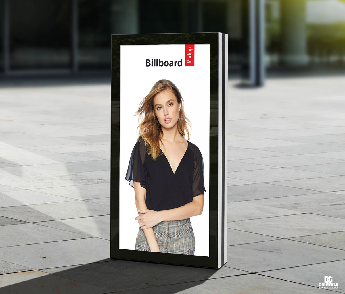 Vertical City Signage Standing in the Half-Side View Mockup FREE PSD