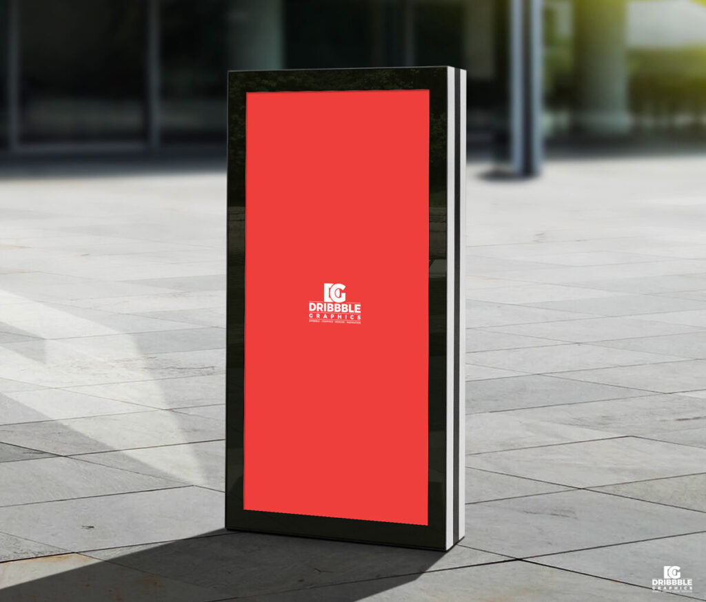 Vertical City Signage Standing in the Half-Side View Mockup