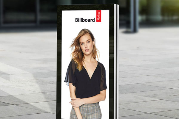 Vertical City Signage Standing in the Half-Side View Mockup
