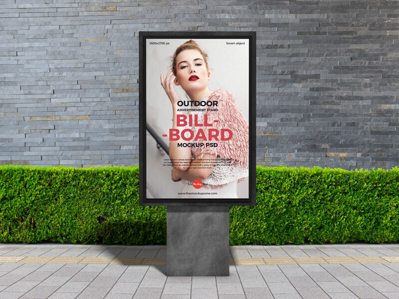 Vertical City Signage Standing on Sidewalk in the Front View Mockup