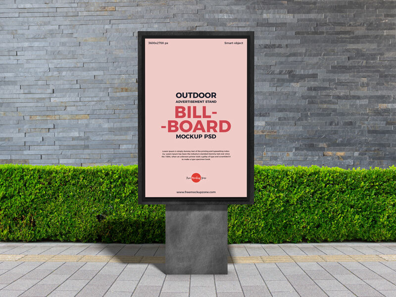 Vertical City Signage Standing on Sidewalk in the Front View Mockup