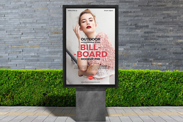 Vertical City Signage Standing on Sidewalk in the Front View Mockup