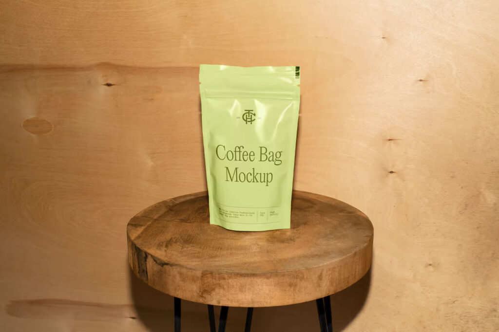 Vertical Coffee Bag on Stool Mockup