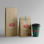 Vertical Coffee Bean Bag and Cup Mockup