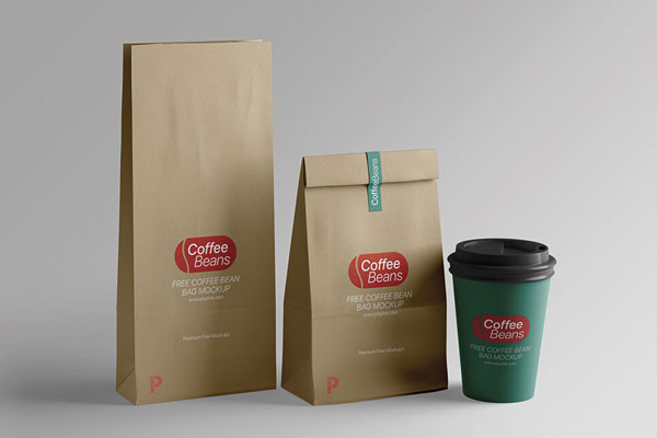 Vertical Coffee Bean Bag and Cup Mockup