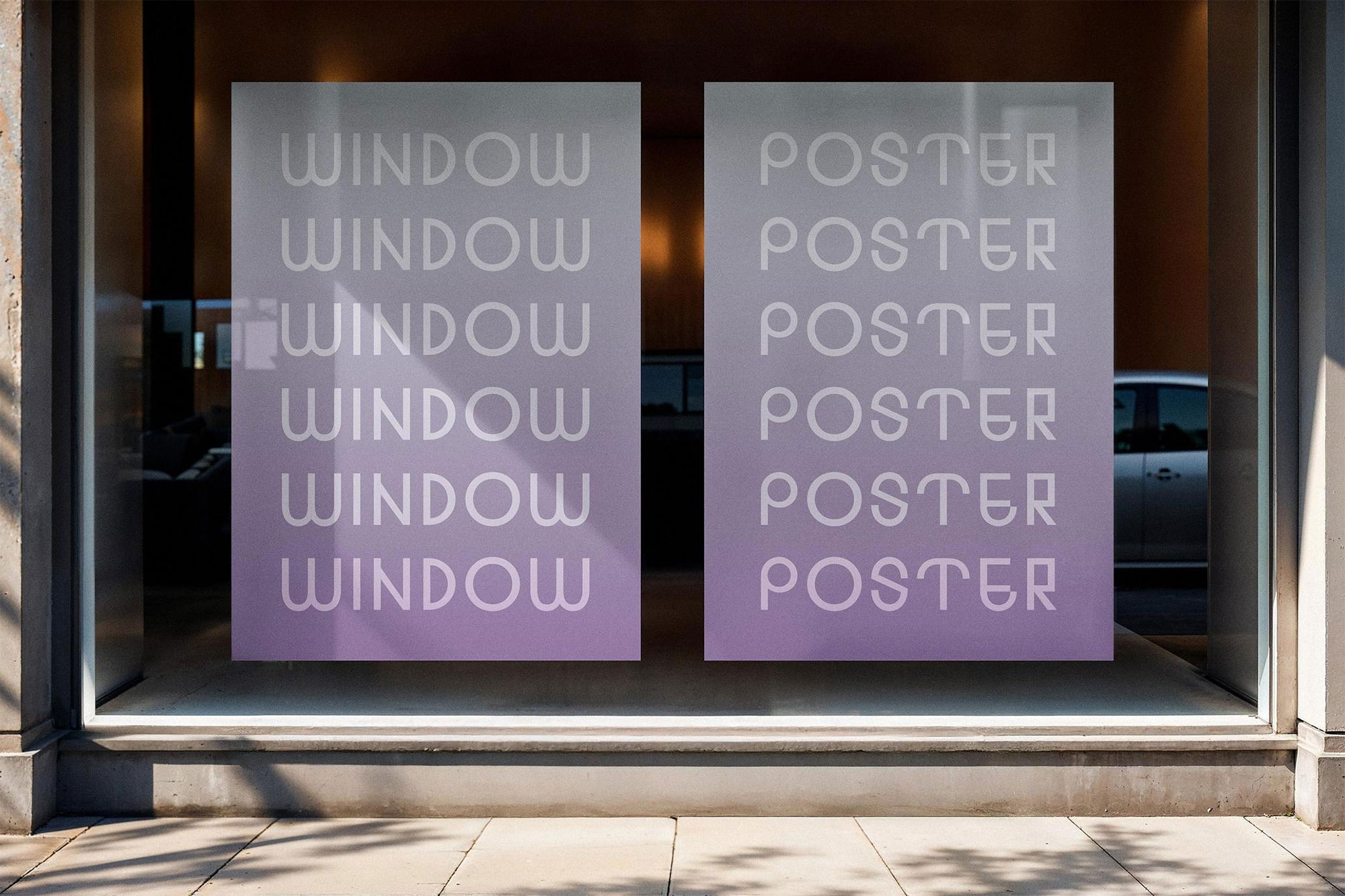 Free Vertical Display Window Posters Mockup PSD Template