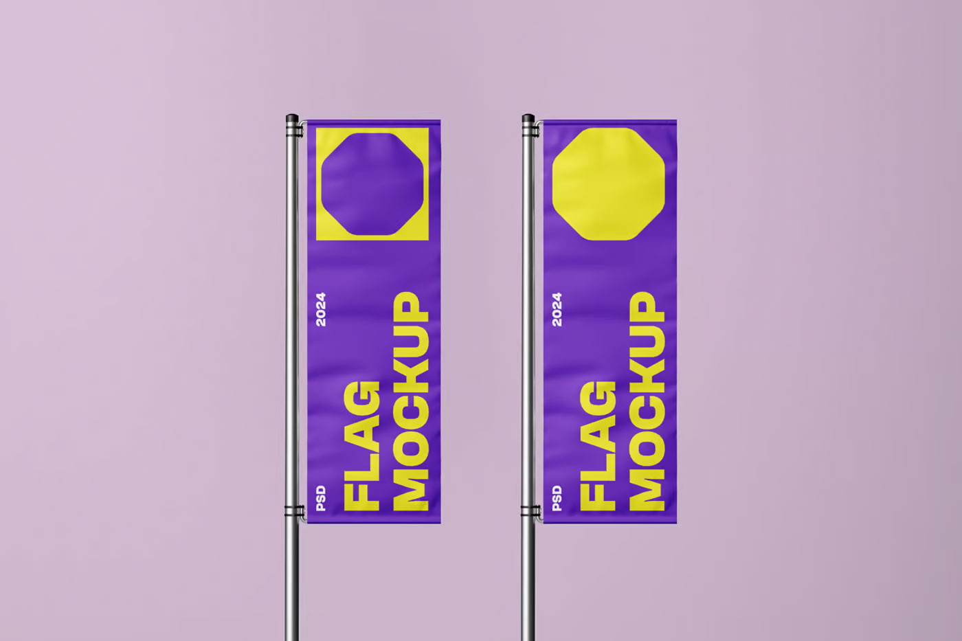 Free Vertical Flag on Pole Mockup PSD Template