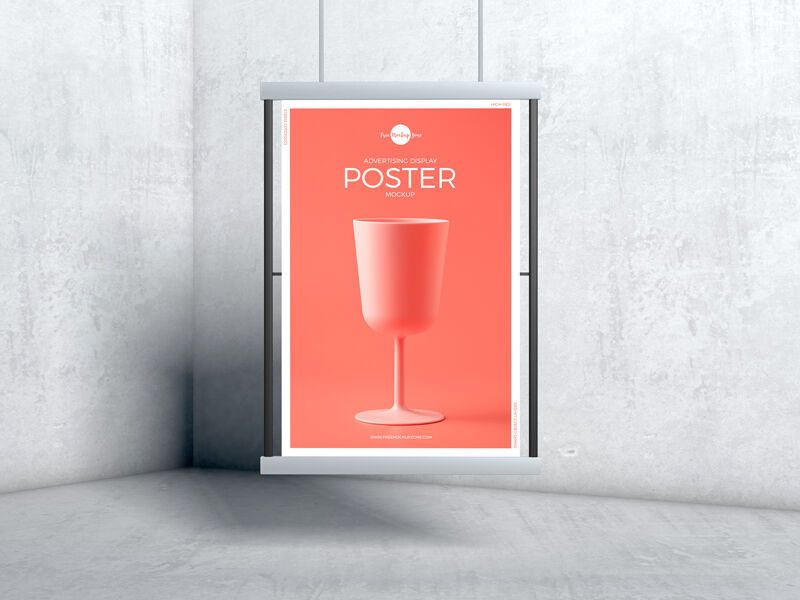 Vertical, Hanging Advertising Banner Mockup in the Front View
