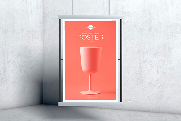 Vertical, Hanging Advertising Banner Mockup in the Front View