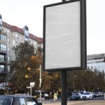 Vertical Lightbox Signboard on the Sidewalk at 34 Angle View Mockup