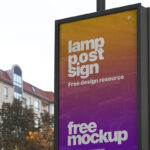 Vertical Lightbox Signboard on the Sidewalk at 34 Angle View Mockup