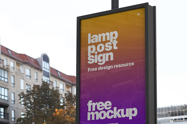 Vertical Lightbox Signboard on the Sidewalk at 3\4 Angle View Mockup
