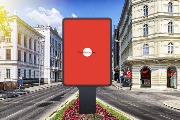 Vertical Outdoor Advertisement Billboard Mockup in Urban Environment